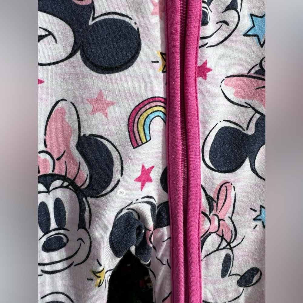 Little Sleepies Disney Minnie Forever Pink Zippy Pajamas Size 6-12 Months GUC - Picture 9 of 10